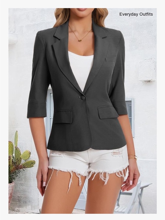 mina self Jackets & Blazers - Women’s Tailored dark gray Ponte Blazer - Classic Single-Button Jacket